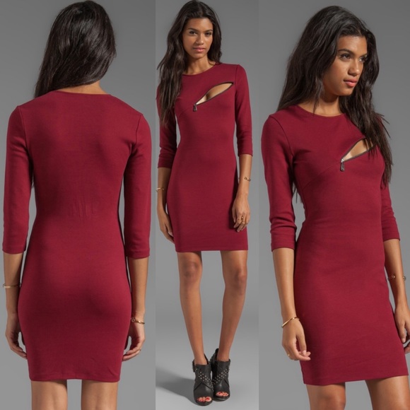 Alexander McQueen 3/4 Sleeve Zip Oxblood Dress L - Picture 2 of 12